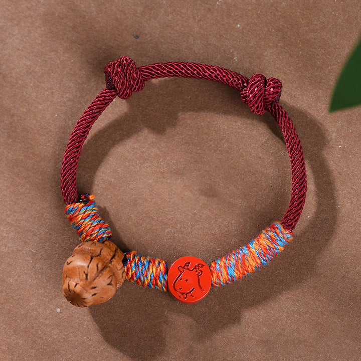 Buddha Stones Handmade Chinese Zodiac Red String Peach Pit Cinnabar Luck Bracelet