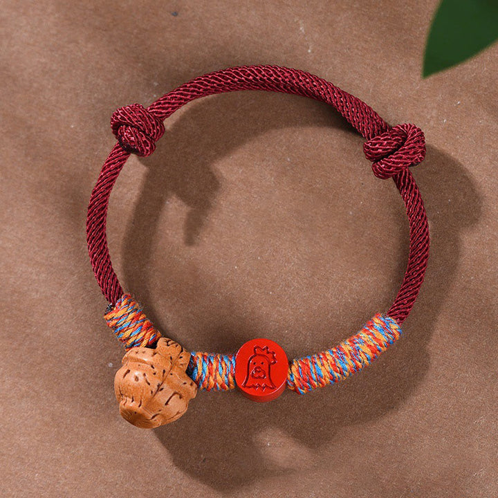 Buddha Stones Handmade Chinese Zodiac Red String Peach Pit Cinnabar Luck Bracelet