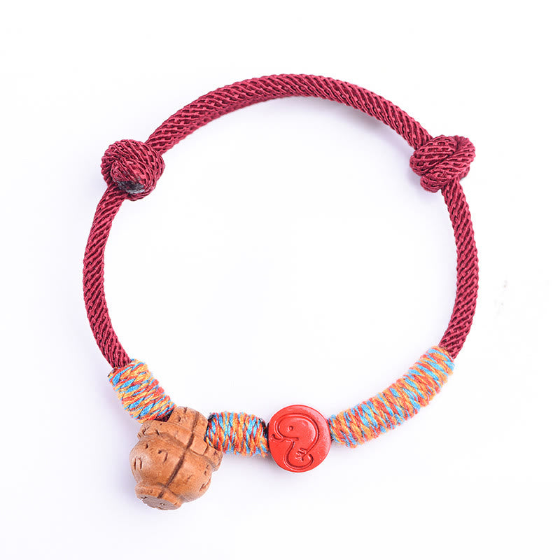 Buddha Stones Handmade Chinese Zodiac Red String Peach Pit Cinnabar Luck Bracelet