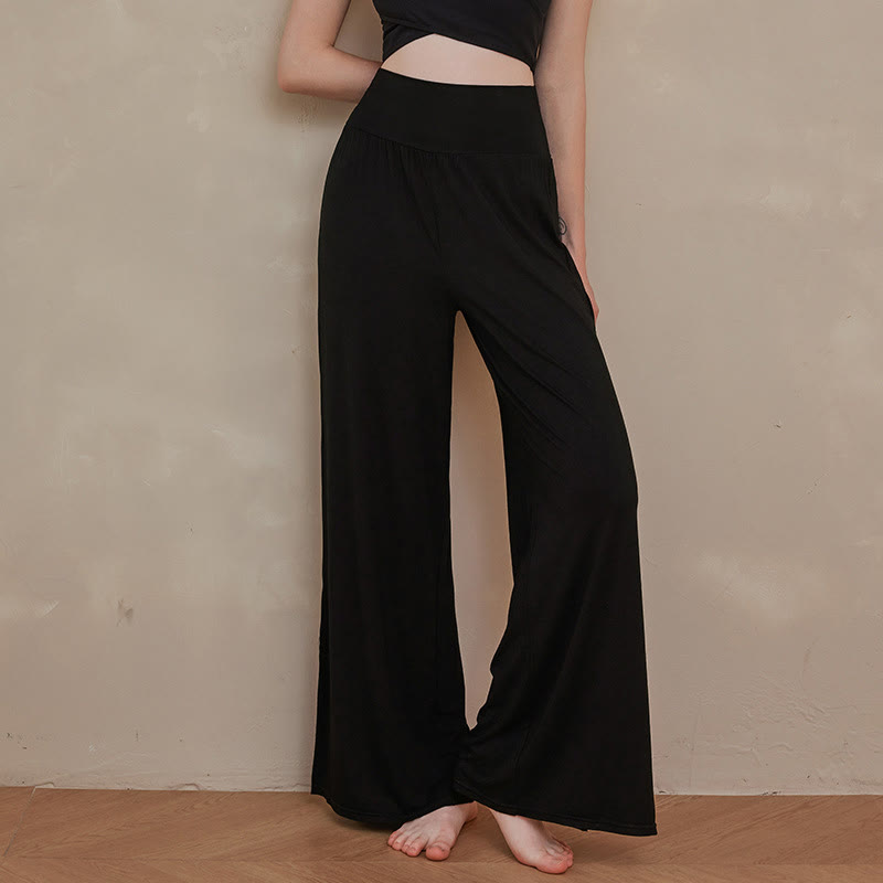 Buddha Stones Casual Plain High Waist Elastic Women's Cotton Wide Leg Pants - Black - US6，UK/AU10，EU38 (XL) - image 12