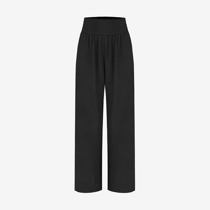 Buddha Stones Casual Loose Tie-down Hem Plain High Waist Women's Leica Pants With Pockets