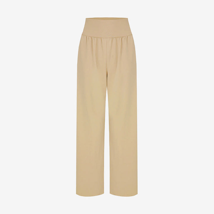 Buddha Stones Casual Loose Tie-down Hem Plain High Waist Women's Leica Pants With Pockets - image 25