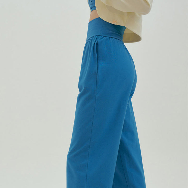 Buddha Stones Casual Loose Tie-down Hem Plain High Waist Women's Leica Pants With Pockets - image 52