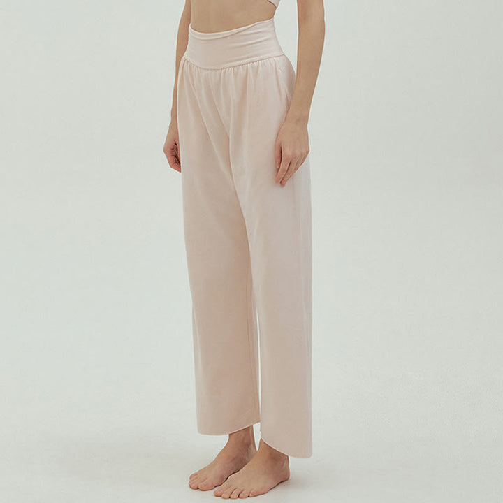 Buddha Stones Casual Loose Tie-down Hem Plain High Waist Women's Leica Pants With Pockets - image 57