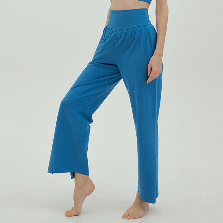 Buddha Stones Casual Loose Tie-down Hem Plain High Waist Women's Leica Pants With Pockets - image 51