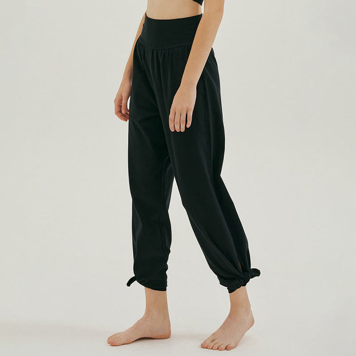 Buddha Stones Casual Loose Tie-down Hem Plain High Waist Women's Leica Pants With Pockets - image 12