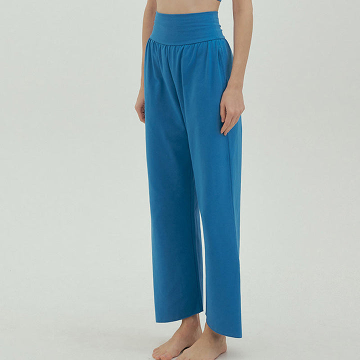 Buddha Stones Casual Loose Tie-down Hem Plain High Waist Women's Leica Pants With Pockets - image 46