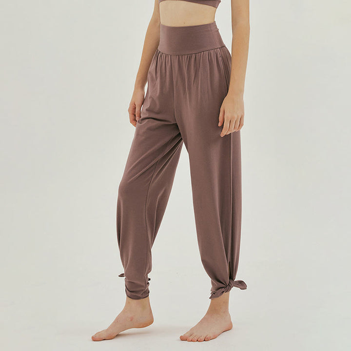 Buddha Stones Casual Loose Tie-down Hem Plain High Waist Women's Leica Pants With Pockets - image 31