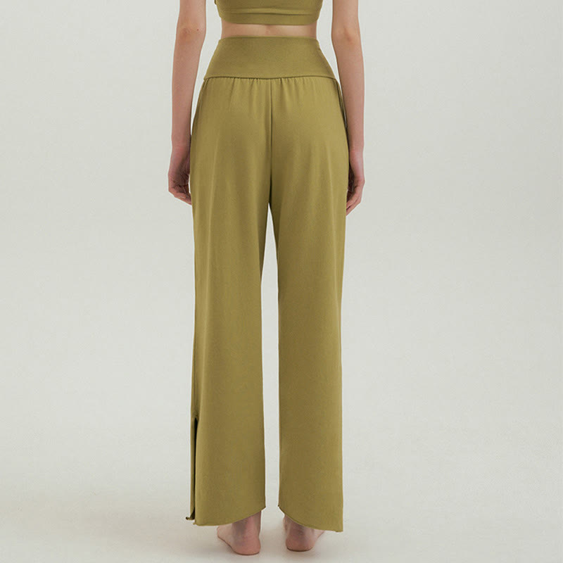 Buddha Stones Casual Loose Tie-down Hem Plain High Waist Women's Leica Pants With Pockets - image 41