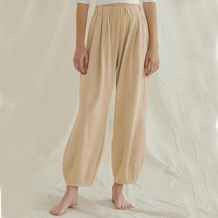 Buddha Stones Casual Loose Tie-down Hem Plain High Waist Women's Leica Pants With Pockets - Wheat - US4，UK/AU8，EU36 (L) - image 16
