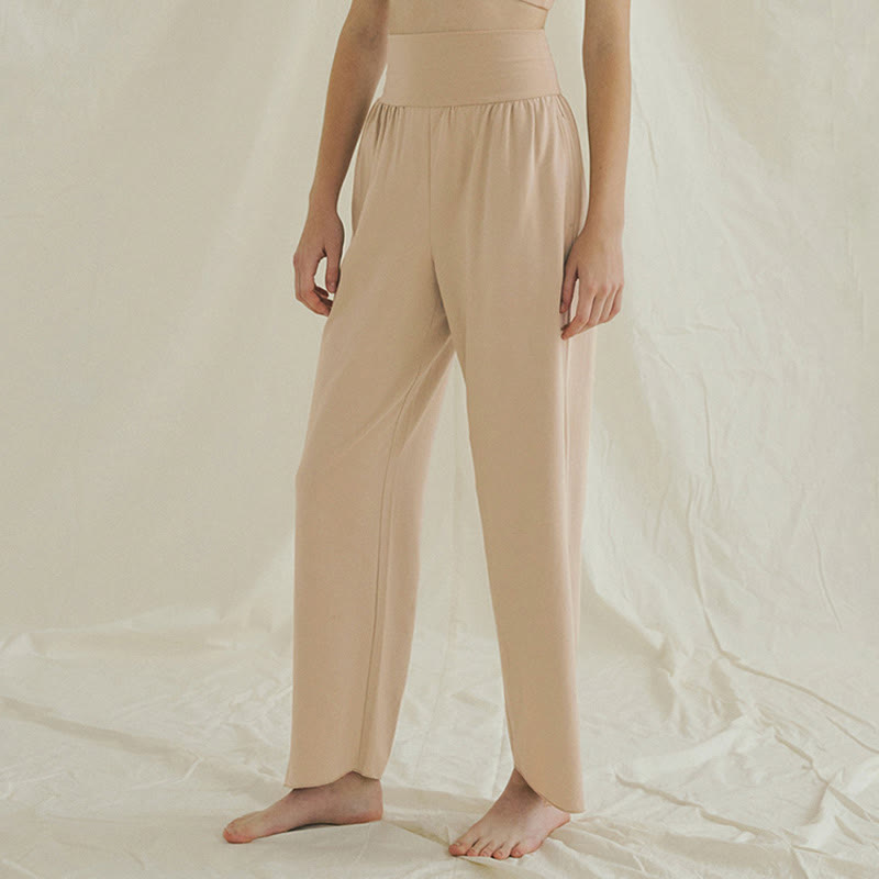 Buddha Stones Casual Loose Tie-down Hem Plain High Waist Women's Leica Pants With Pockets - image 17