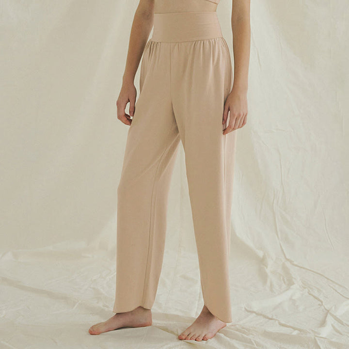 Buddha Stones Casual Loose Tie-down Hem Plain High Waist Women's Leica Pants With Pockets - image 17