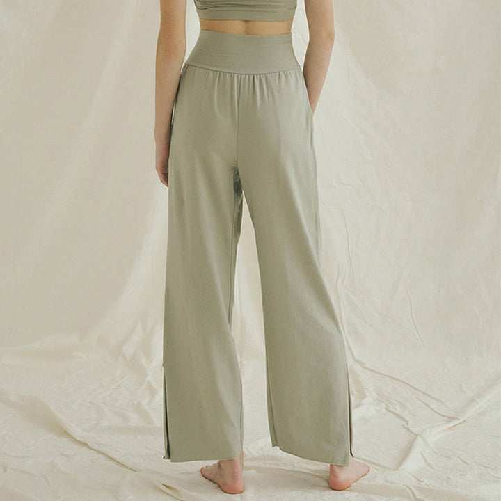 Buddha Stones Casual Loose Tie-down Hem Plain High Waist Women's Leica Pants With Pockets - image 3