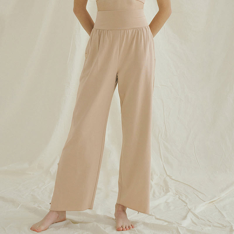 Buddha Stones Casual Loose Tie-down Hem Plain High Waist Women's Leica Pants With Pockets - image 19