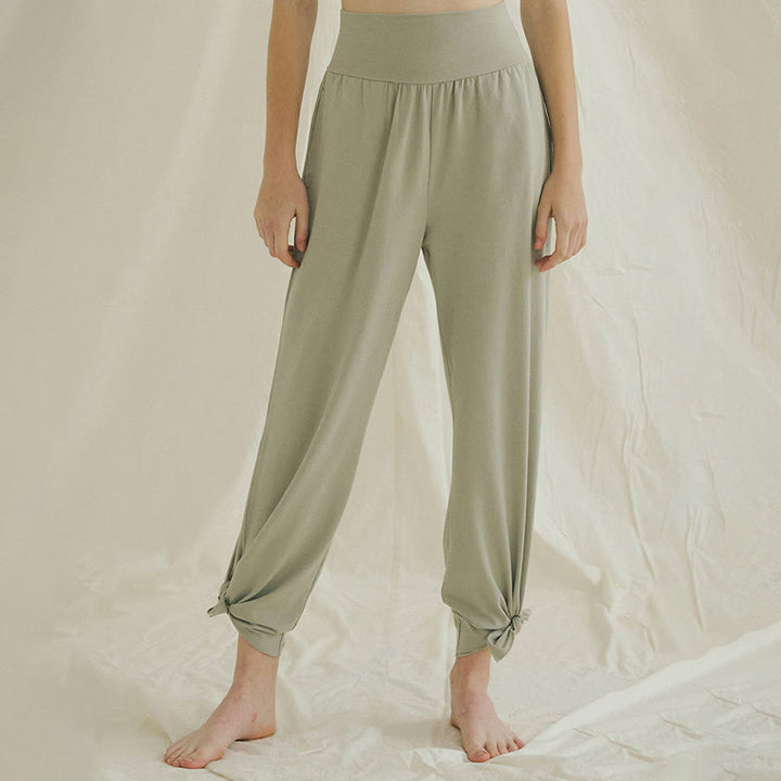 Buddha Stones Casual Loose Tie-down Hem Plain High Waist Women's Leica Pants With Pockets - LightGreen - US4，UK/AU8，EU36 (L) - image 1