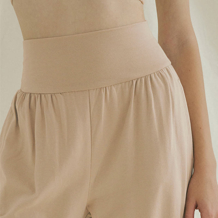 Buddha Stones Casual Loose Tie-down Hem Plain High Waist Women's Leica Pants With Pockets - image 25