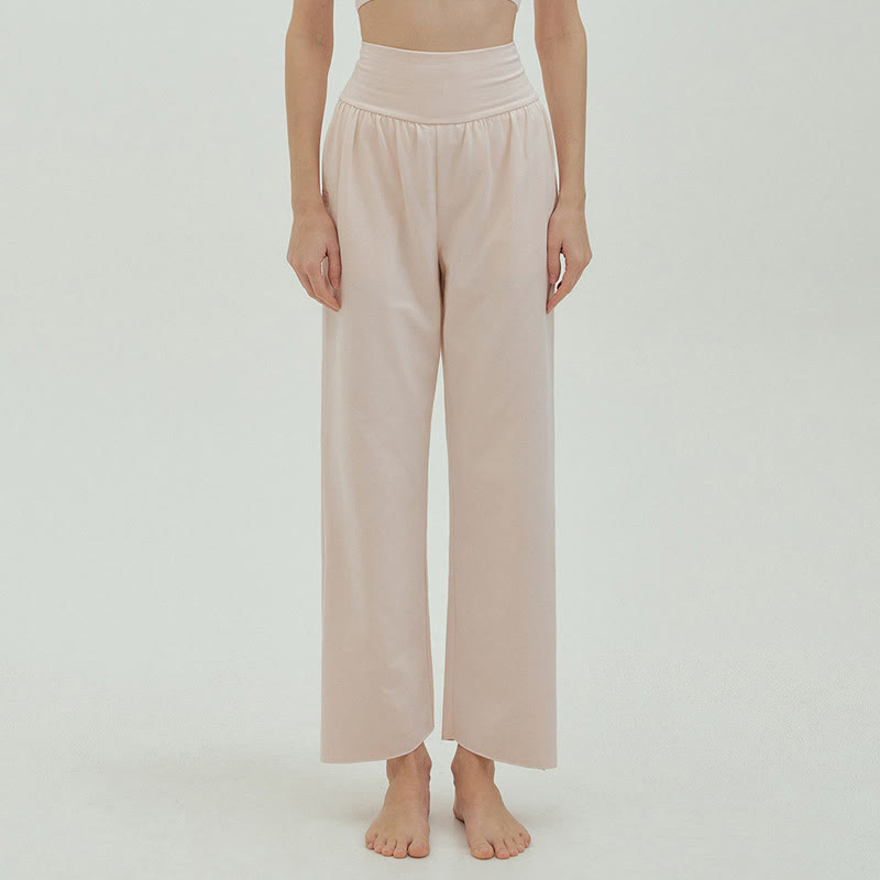 Buddha Stones Casual Loose Tie-down Hem Plain High Waist Women's Leica Pants With Pockets - image 59