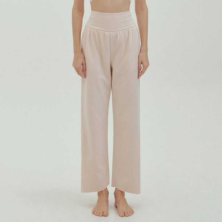 Buddha Stones Casual Loose Tie-down Hem Plain High Waist Women's Leica Pants With Pockets - image 58