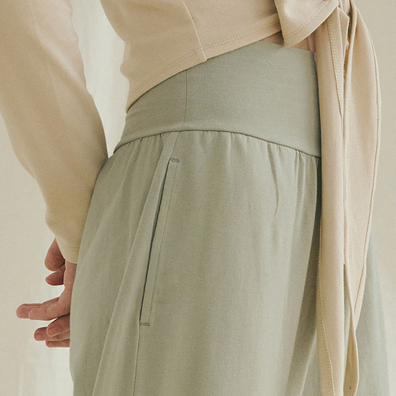 Buddha Stones Casual Loose Tie-down Hem Plain High Waist Women's Leica Pants With Pockets - image 6