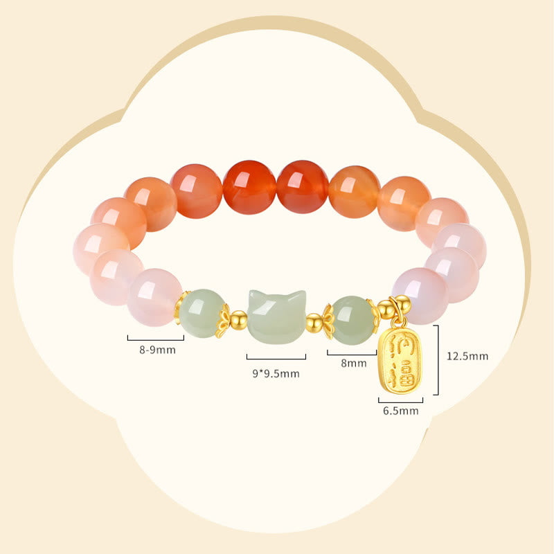 Buddha Stones 925 Sterling Silver Red Agate Hetian Jade Cat Fu Character Confidence Bracelet - image 11