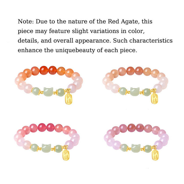 Buddha Stones 925 Sterling Silver Red Agate Hetian Jade Cat Fu Character Confidence Bracelet - image 13