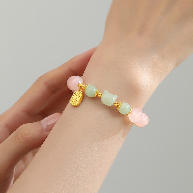 Buddha Stones 925 Sterling Silver Red Agate Hetian Jade Cat Fu Character Confidence Bracelet - image 4