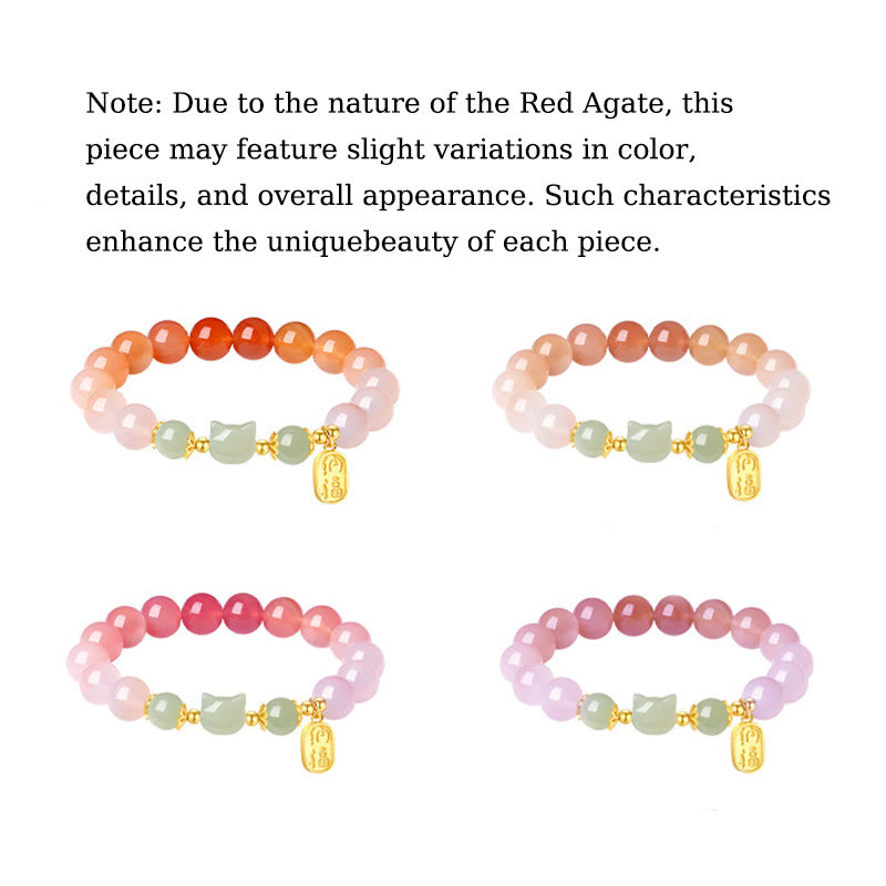 Buddha Stones 925 Sterling Silver Red Agate Hetian Jade Cat Fu Character Confidence Bracelet - image 12
