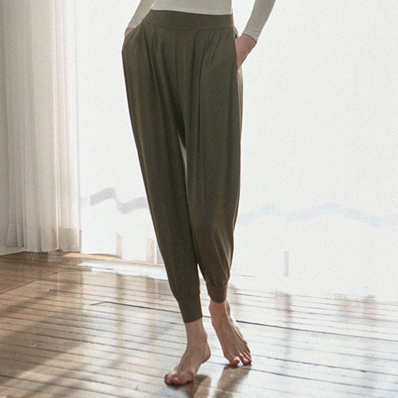 Buddha Stones Casual Plain High Waist Quick Drying Women's Leica Pants With Pockets - image 5