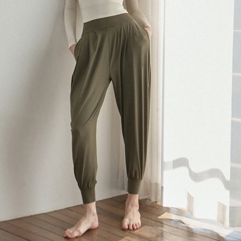 Buddha Stones Casual Plain High Waist Quick Drying Women's Leica Pants With Pockets - image 3