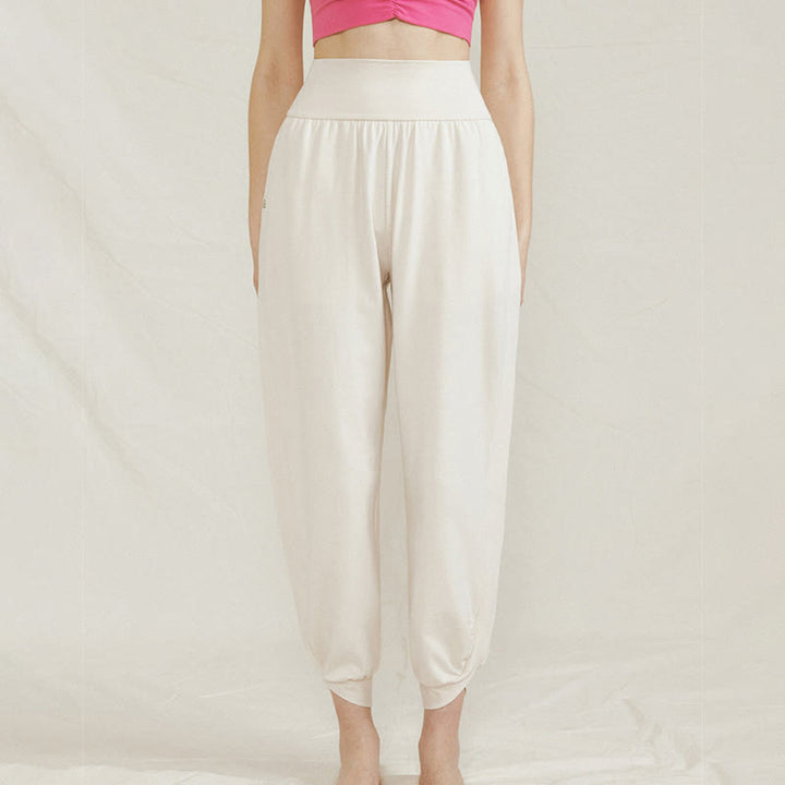 Buddha Stones Casual Plain High Waist Side Fold Quick Drying Women's Cotton Pants With Pockets - image 2