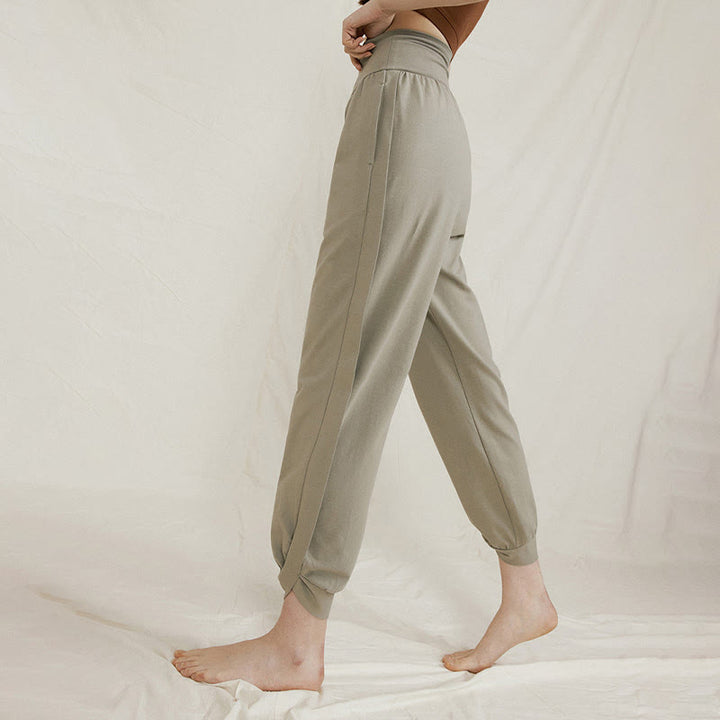 Buddha Stones Casual Plain High Waist Side Fold Quick Drying Women's Cotton Pants With Pockets - image 7