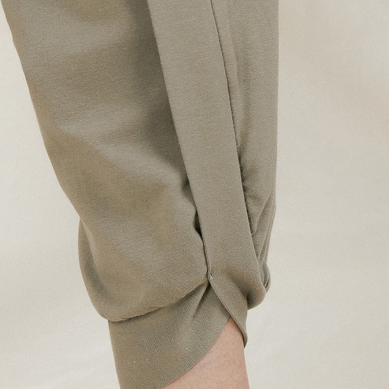 Buddha Stones Casual Plain High Waist Side Fold Quick Drying Women's Cotton Pants With Pockets - image 11