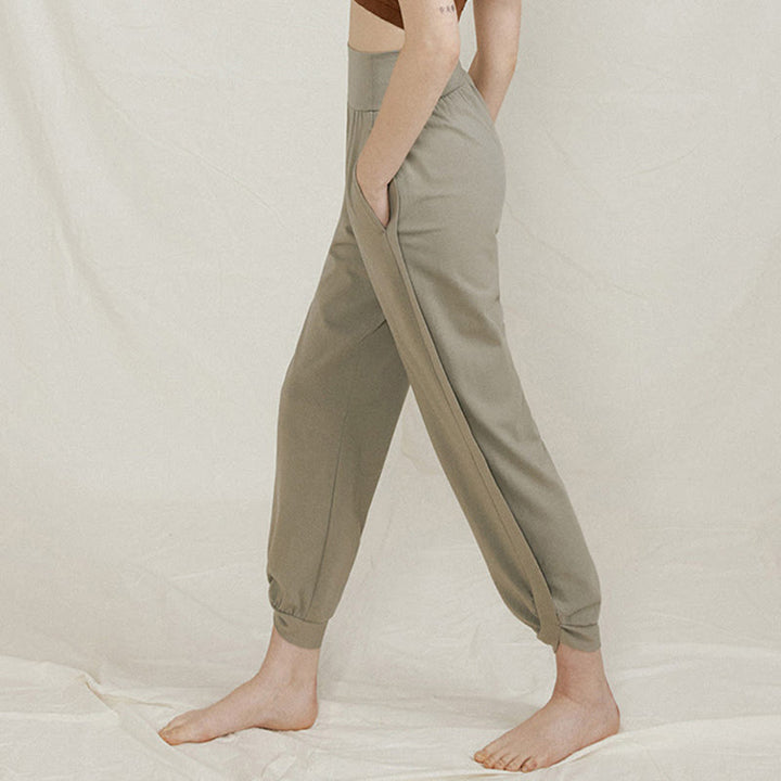 Buddha Stones Casual Plain High Waist Side Fold Quick Drying Women's Cotton Pants With Pockets - image 11