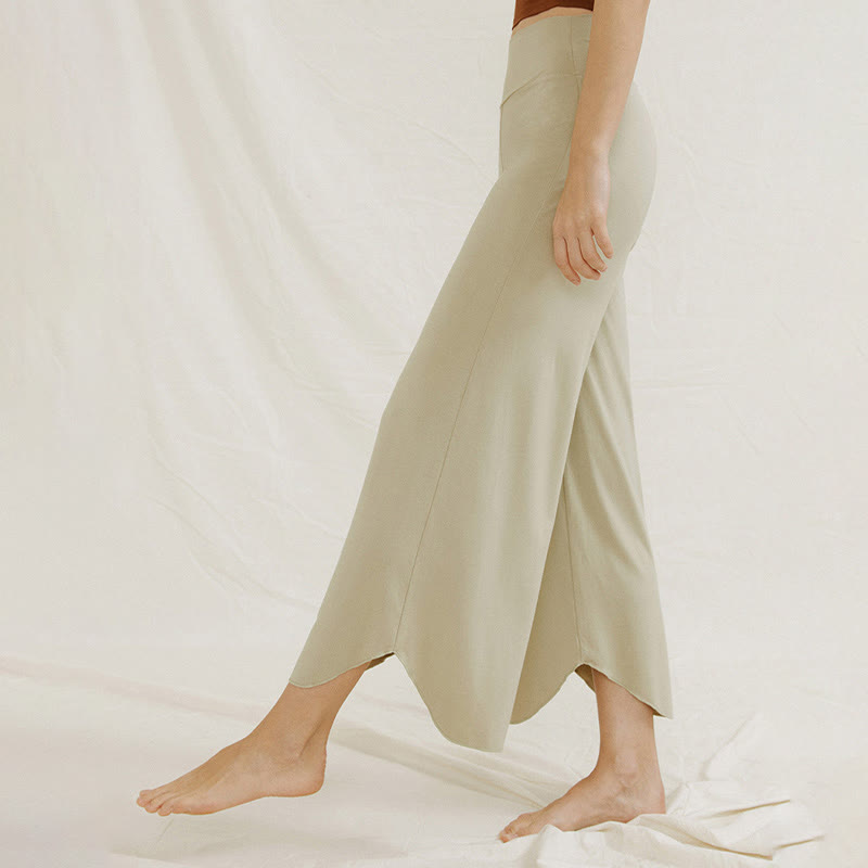 Buddha Stones Casual Plain Loose Irregular Geometric Hem Women's Leica Wide Leg Pants