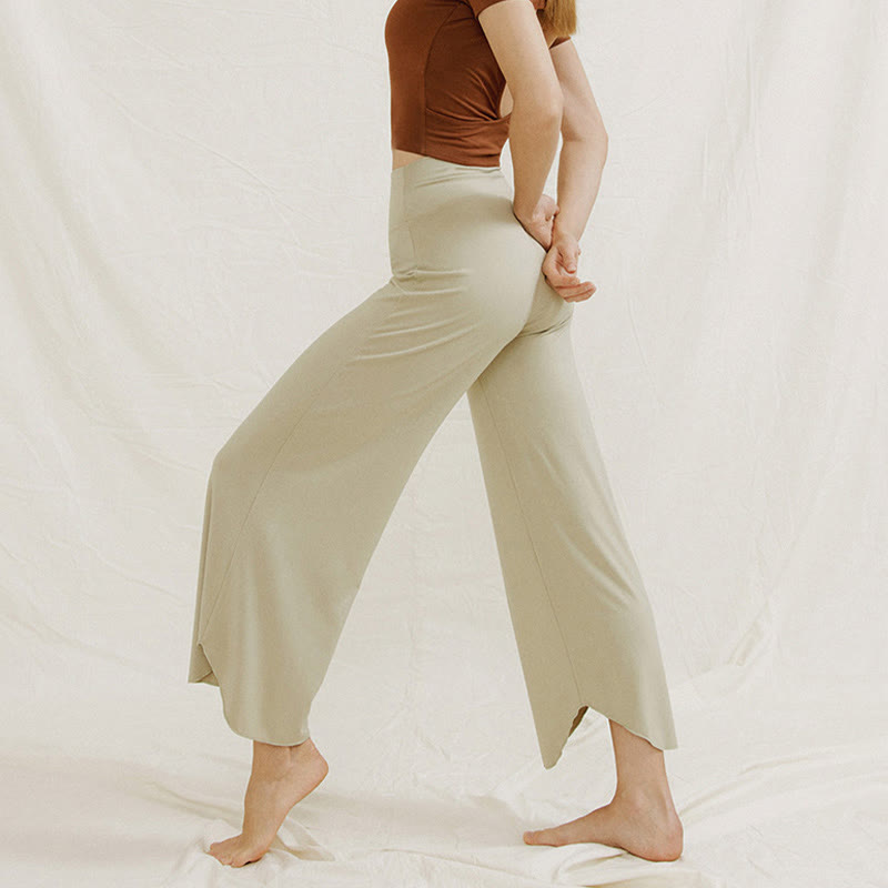 Buddha Stones Casual Plain Loose Irregular Geometric Hem Women's Leica Wide Leg Pants - image 19
