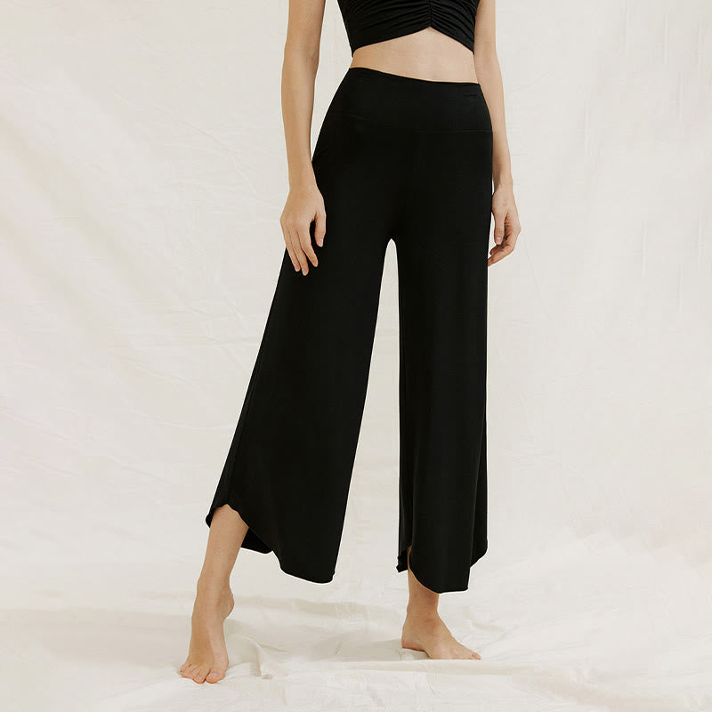 Buddha Stones Casual Plain Loose Irregular Geometric Hem Women's Leica Wide Leg Pants