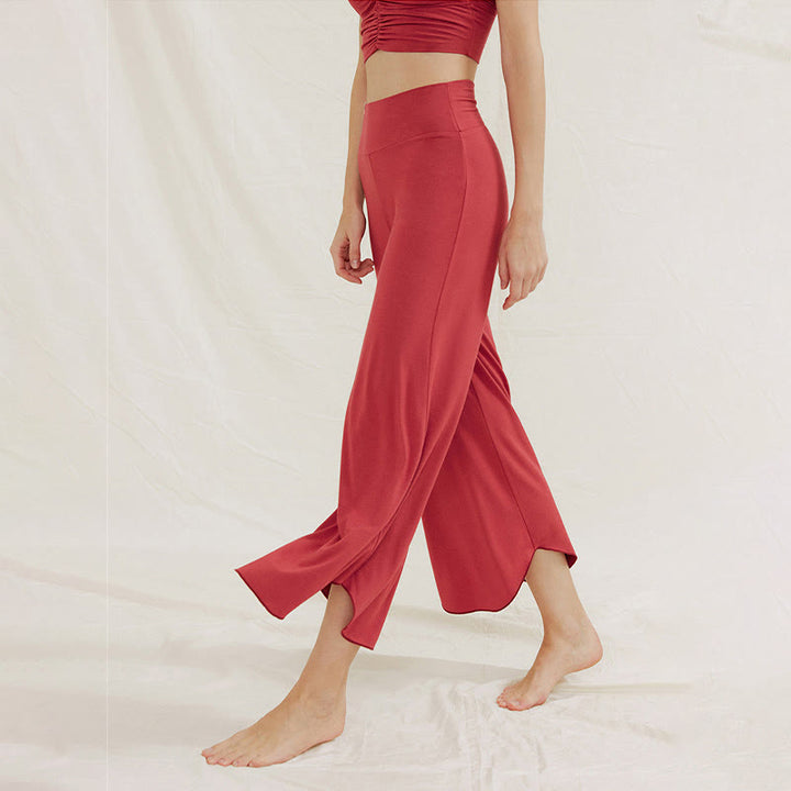 Buddha Stones Casual Plain Loose Irregular Geometric Hem Women's Leica Wide Leg Pants