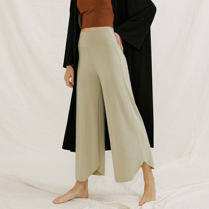 Buddha Stones Casual Plain Loose Irregular Geometric Hem Women's Leica Wide Leg Pants