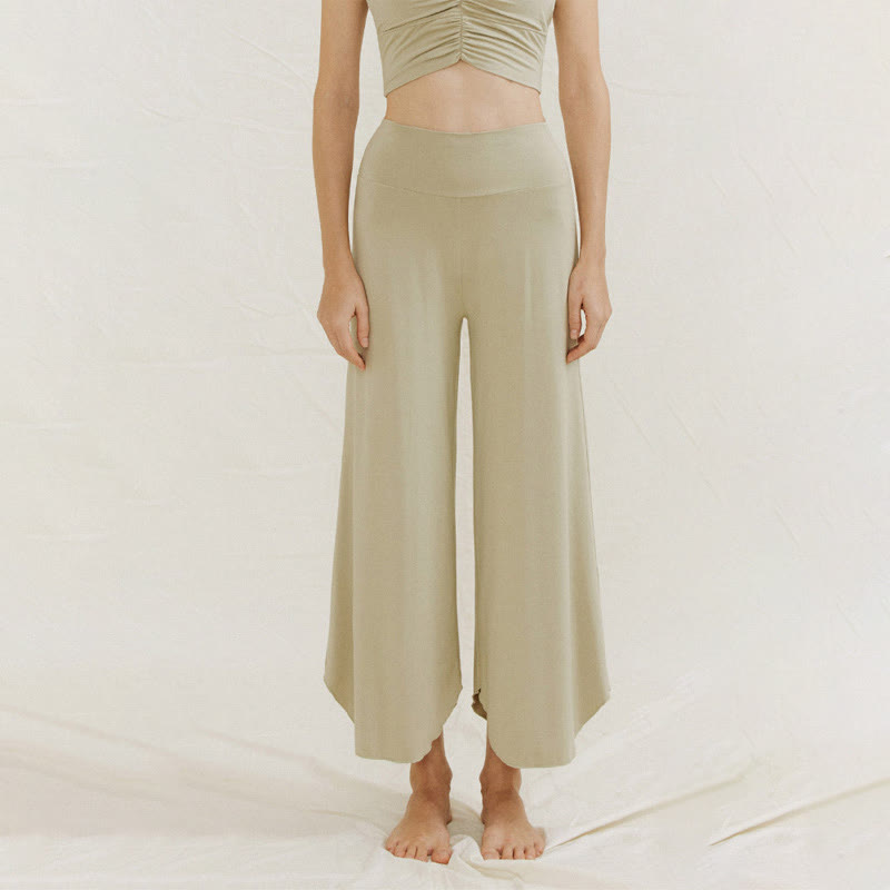 Buddha Stones Casual Plain Loose Irregular Geometric Hem Women's Leica Wide Leg Pants - image 17