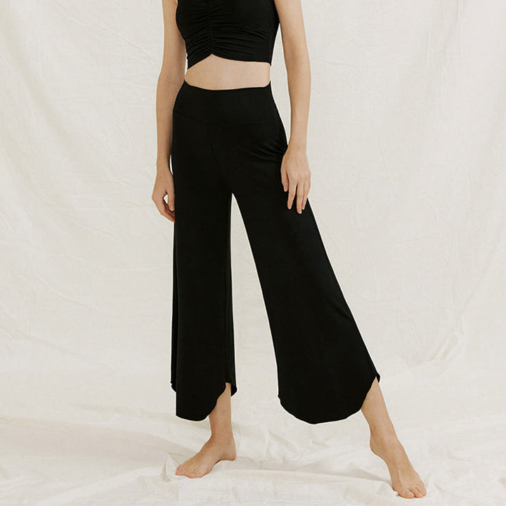 Buddha Stones Casual Plain Loose Irregular Geometric Hem Women's Leica Wide Leg Pants