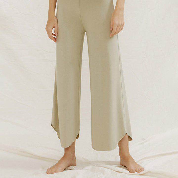 Buddha Stones Casual Plain Loose Irregular Geometric Hem Women's Leica Wide Leg Pants - image 15