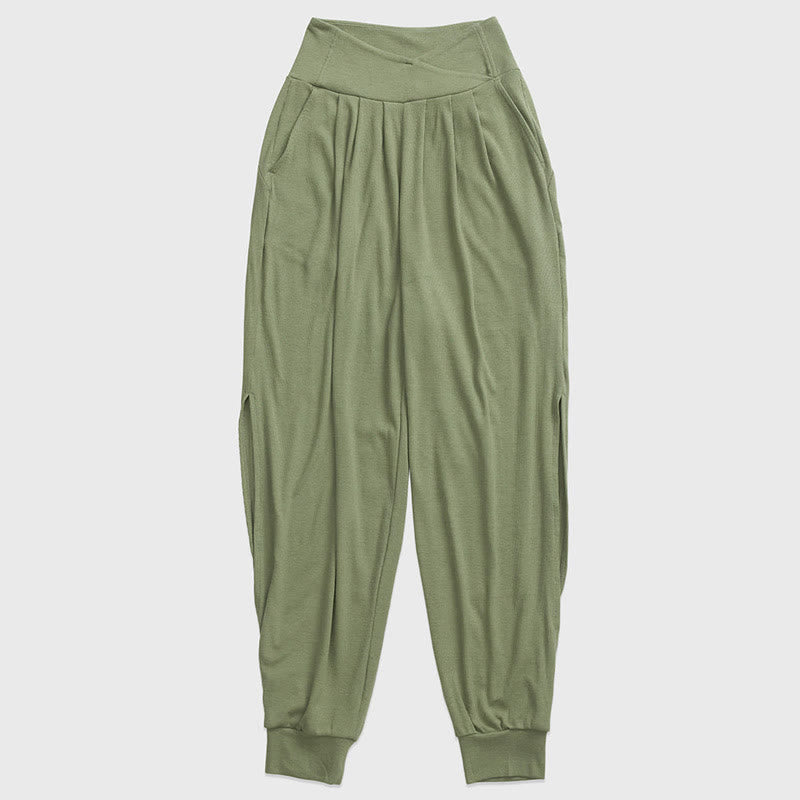 Buddha Stones Casual Plain Threaded Slit Hem Women's Spandex Pants With Pockets - MediumSeaGreen - US6，UK/AU10，EU38 (XL) - image 12