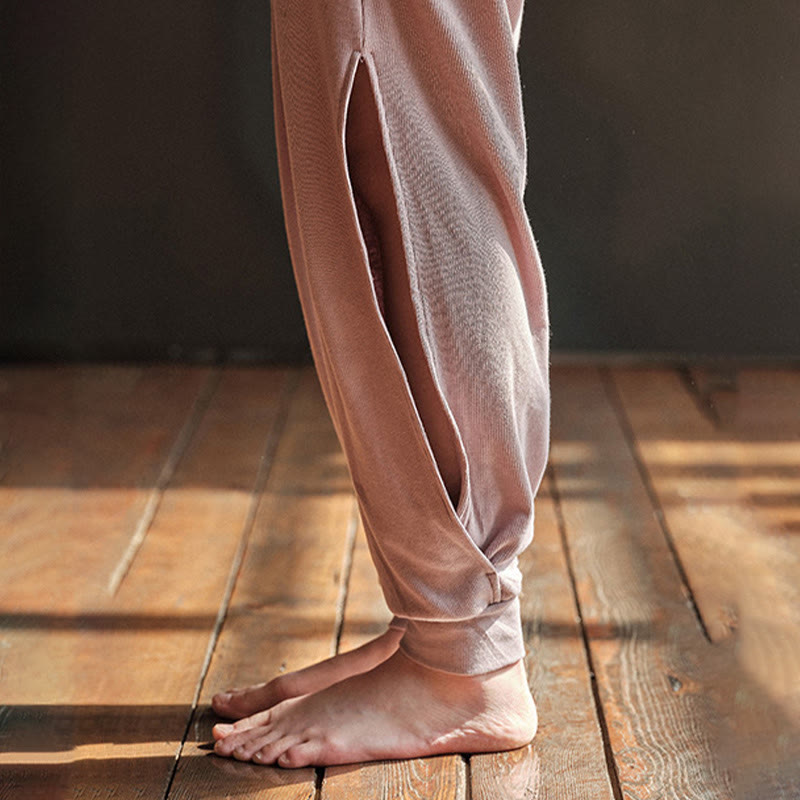 Buddha Stones Casual Plain Threaded Slit Hem Women's Spandex Pants With Pockets - image 7