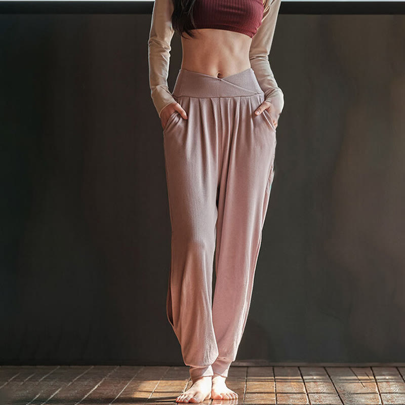 Buddha Stones Casual Plain Threaded Slit Hem Women's Spandex Pants With Pockets