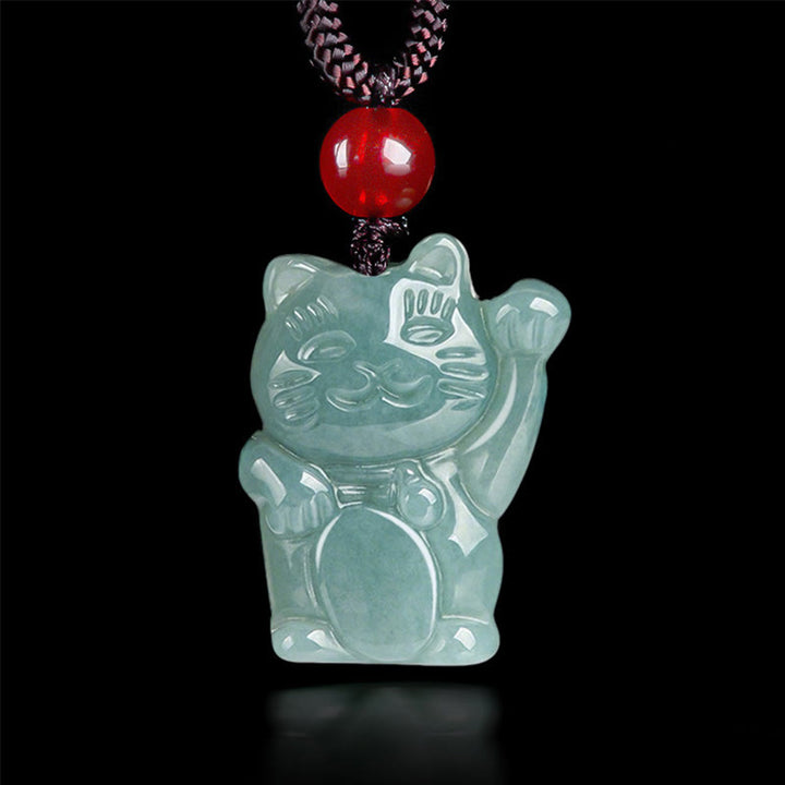 Buddha Stones Lucky Cat Jade Abundance Necklace Pendant