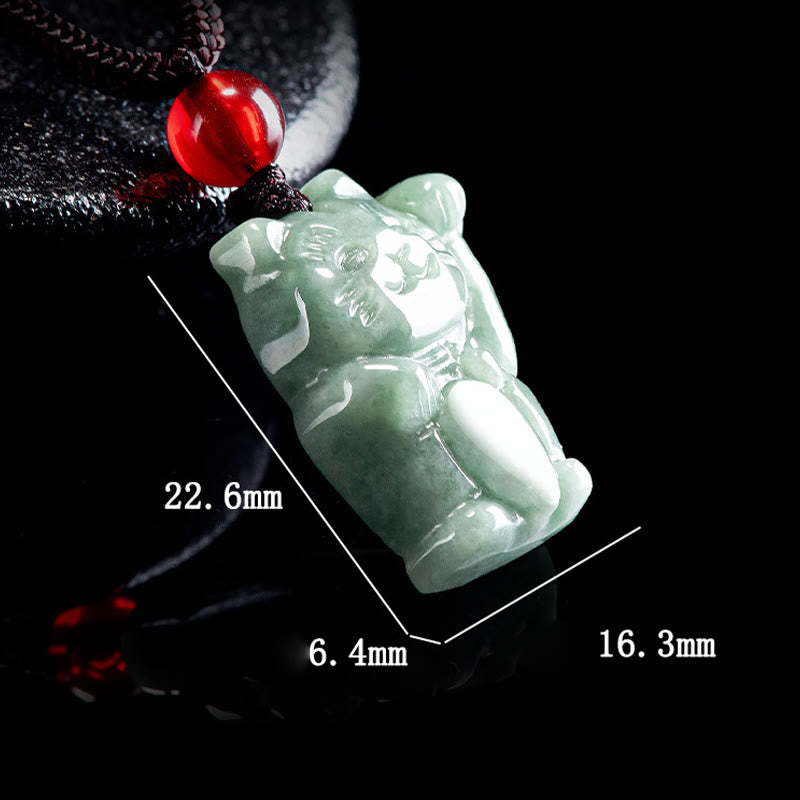 Buddha Stones Lucky Cat Jade Abundance Necklace Pendant