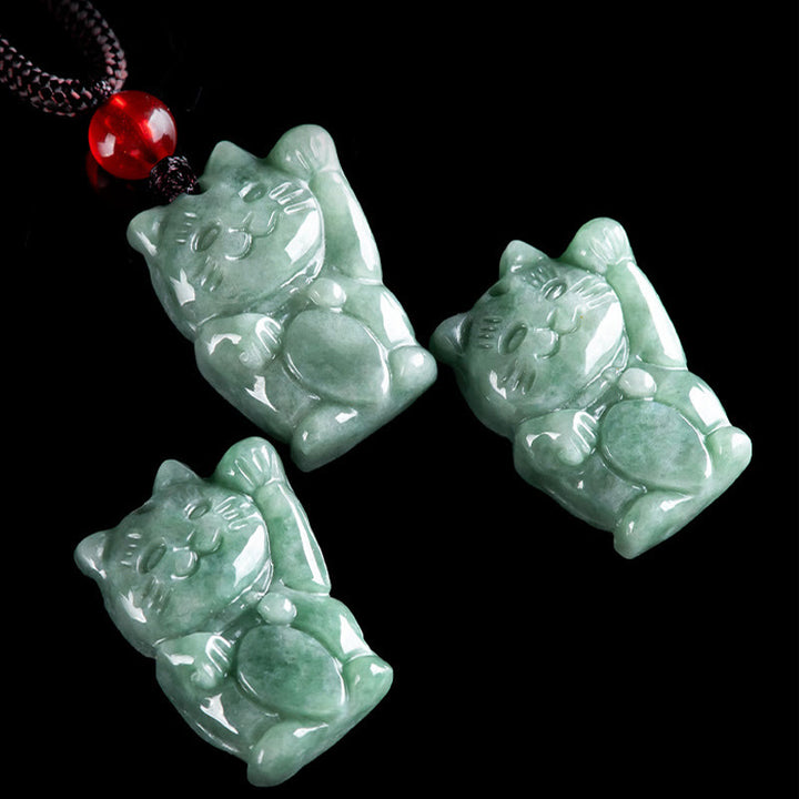 Buddha Stones Lucky Cat Jade Abundance Necklace Pendant