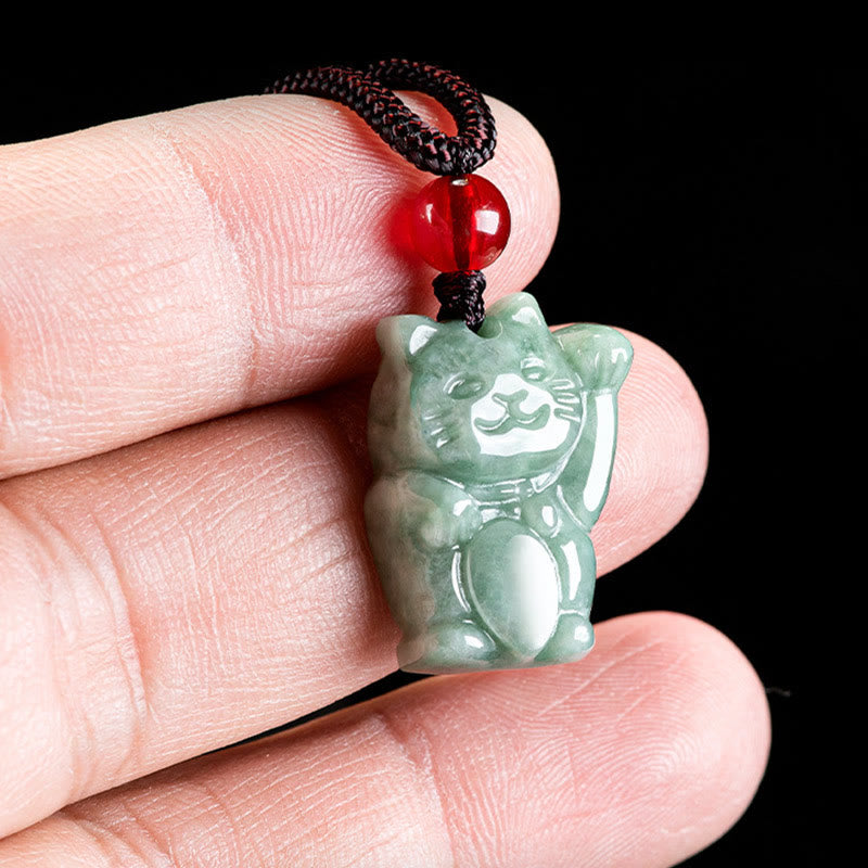 Buddha Stones Lucky Cat Jade Abundance Necklace Pendant - image 5