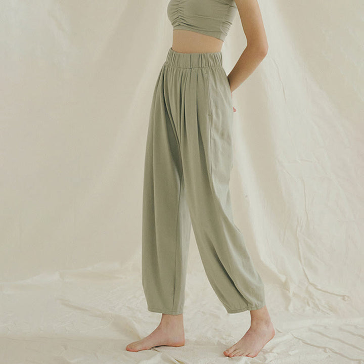 Buddha Stones Casual Plain Breathable Loose Women's Leica Harem Pants With Pockets - image 14