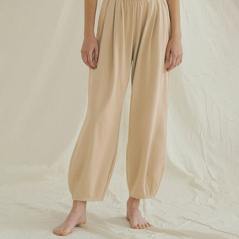 Buddha Stones Casual Plain Breathable Loose Women's Leica Harem Pants With Pockets - Wheat - US4，UK/AU8，EU36 (L) - image 0